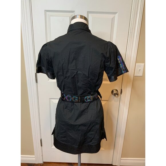 COOGI Black Mini Short Sleeve Jewel Belted Logo Shirt Dress, Size Small - Picture 6 of 7
